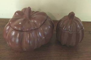 Two Glazed Terracotta Pumpkins