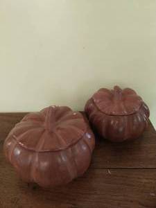 Two Glazed Terracotta Pumpkins
