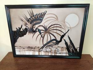 Tar Painting of Cranes by Saher