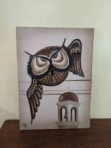 Tar Painting of an Owl by Ario