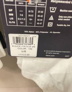 6 Pair Asics Unisex Athletic Socks Size Large