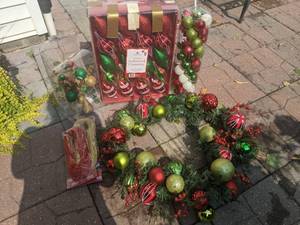 lot 311 image: Christmas Decor - Unopened Ornaments and Wreath