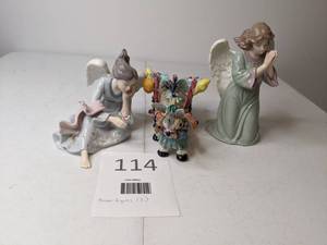 lot 114 image: Porcelain Angel Figurines and Mule Pulling Cart
