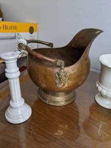 lot 259 image: Two Vintage Coal Scuttle Buckets and Ceramic PotsCandlesticks