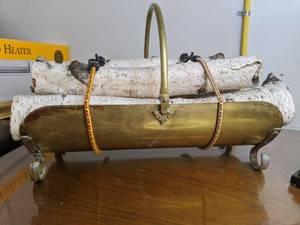 lot 260 image: Brass Firewood Holder & Tall Brass Candlestick