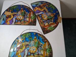 lot 107 image: Set of (3) Joan Baker Designs Stained Glass Nativity Scene
