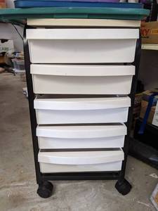 lot 255 image: Plastic Rolling Storage Bin, Plastic Bins, Step Stool