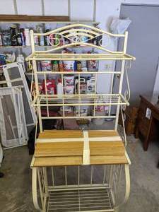 lot 394 image: Lovely Bakers Rack with Wooden Shelves