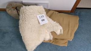 lot 139 image: Intex Small Air Mattress, Needlepoint Rug, Faux Bearskin Rug