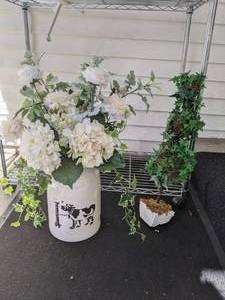 lot 46 image: Faux Floral Arrangements - Cow Crock & Topiary