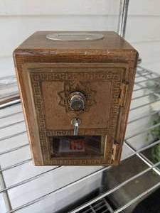 lot 47 image: Unique Things of Wood Post Office Box Door Piggy Bank