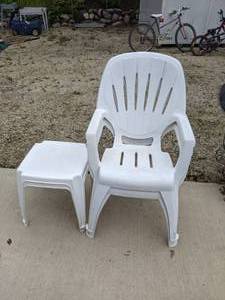 lot 202 image: White Stackable Patio Furniture