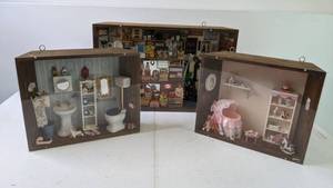 lot 153 image: Trio of Dollhouse Room Boxes or Shadowboxes (Must see)