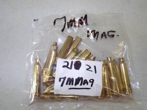 lot 111 image: 21 Polish Brass 7mm MAG.  Ammunition Cases