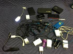 lot 120 image: Misc Cell Phone Cords - Power Boxes - Portable Battery Chargers