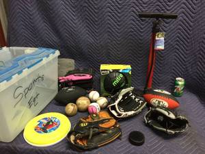 lot 127 image: Sports Gloves - Balls - Pump - Tote