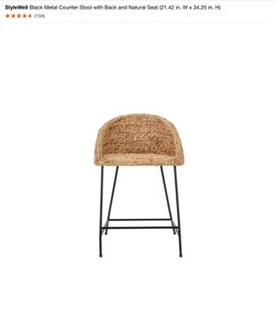 StyleWell Black Metal Counter Stool with Back and Natural Seat (21.42 in. W x 34.25 in. H). See Pictures