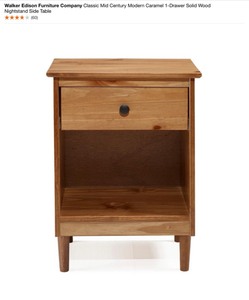 Walker Edison Furniture Company Classic Mid Century Modern Caramel 1-Drawer Solid Wood Nightstand Side Table. See Pictures