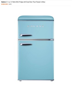 Galanz 3.1 cu. ft. Retro Mini Fridge with Dual Door True Freezer in Blue. See Pictures