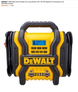 DEWALT 1600 Peak Amp Portable Car Jump Starter with 120 PSI Digital Air Compressor and 500-Watt Inverter. See Pictures