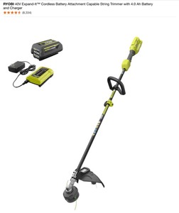 RYOBI 40V Expand-It Cordless Battery Attachment Capable String Trimmer with 4.0 Ah Battery and Charger. See Pictures