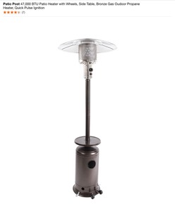 Patio Post 47,000 BTU Patio Heater with Wheels, Side Table, Bronze Gas Outdoor Propane Heater, Quick Pulse Ignition See Pictures