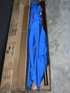 Abba Patio 9 ft. x 7 ft. Offset Cantilever Adjustable Vertical Tilt Offset Patio Umbrella in Blue See Pictures