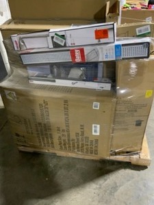 Pallet Of Assorted Bathroom Fixtures, Medicine Bathroom Cabinets, Faucets, Drains, Etc See Pictures