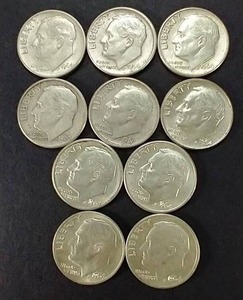 lot 12 image: 10 90% Silver Roosevelt Dimes