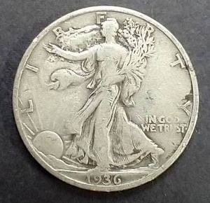 lot 13 image: 1936-S Walking Liberty 90% Silver Half Dollar
