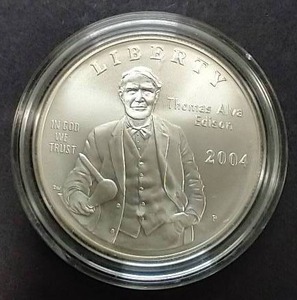 lot 17 image: 2004 Thomas Edison 90% Silver Dollar