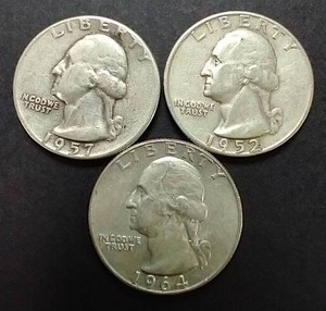 lot 19 image: 3 90% Silver Washington Quarters