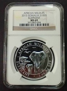 lot 38 image: 2015 Somalia African Wildlife 1 Oz. Silver Coin - MS69