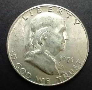 lot 54 image: 1951-S 90% Silver Franklin Half Dollar