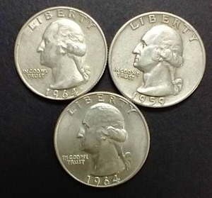 lot 60 image: 3 90% Silver Washington Quarters