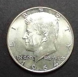 lot 63 image: 1964 Kennedy 90% Silver Half Dollar