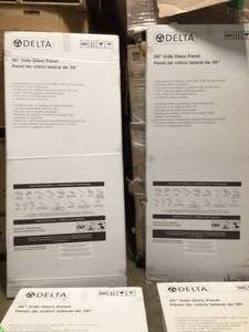 lot 12 image: Lot of 4 Classic 36 in. W Frameless 1-Piece Direct-to-Stud Corner Shower Glass Panel in Stainless by Delta Customer Returns See Pictures