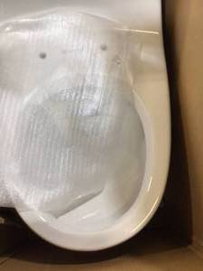 lot 32 image: 1-Piece 1.28 GPF High Efficiency Single Flush Round Front Toilet in White, Seat Included