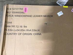 lot 38 image: Oversized Black Metal Frame Windowpane Classic Floor Mirror (70 in. H x 29 in. W) by Home Decorators Collection