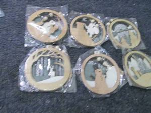 6 Cut Wood Christmas Ornaments open...