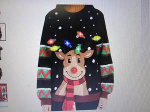 Black Reindeer Ugly Sweater With Li...