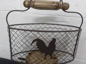 lot 232 image: Metal Basket with Wood Handle and R...