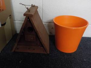 lot 240 image: Napco Planter and Wood Bird House...
