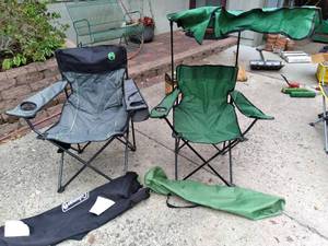 lot 51 image: Set of (2) Folding Camp Sport Chairs with Cooler, Canopy, Storage Bags