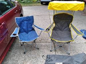 lot 52 image: Set of (2) Folding Camp Sports Chairs - (1) with Canopy and Storage Bag