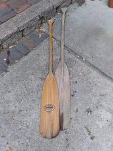 lot 66 image: Set of (2) Feather Brand Wooden Boat Canoe Oars 