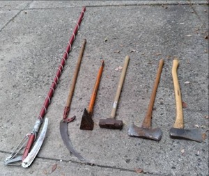 lot 73 image: Lot of (3) Axes and (2) Tree Trimmers