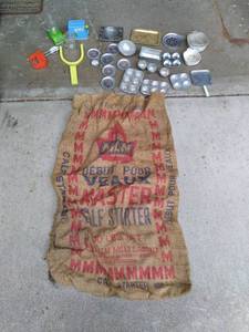 lot 88 image: Maple Leaf Mills Burlap Sack, Kiddy-Matic Play Baking Set