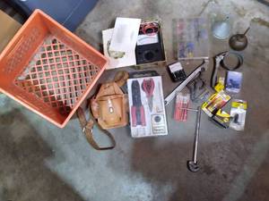 lot 98 image: Crate Full of Automotive Supplies Fuses, Dayton, Multitester, Etc.