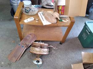 lot 122 image: The Wooden Bird Factory Wood Duck, Ceiling Fan, Side Table, Etc. 